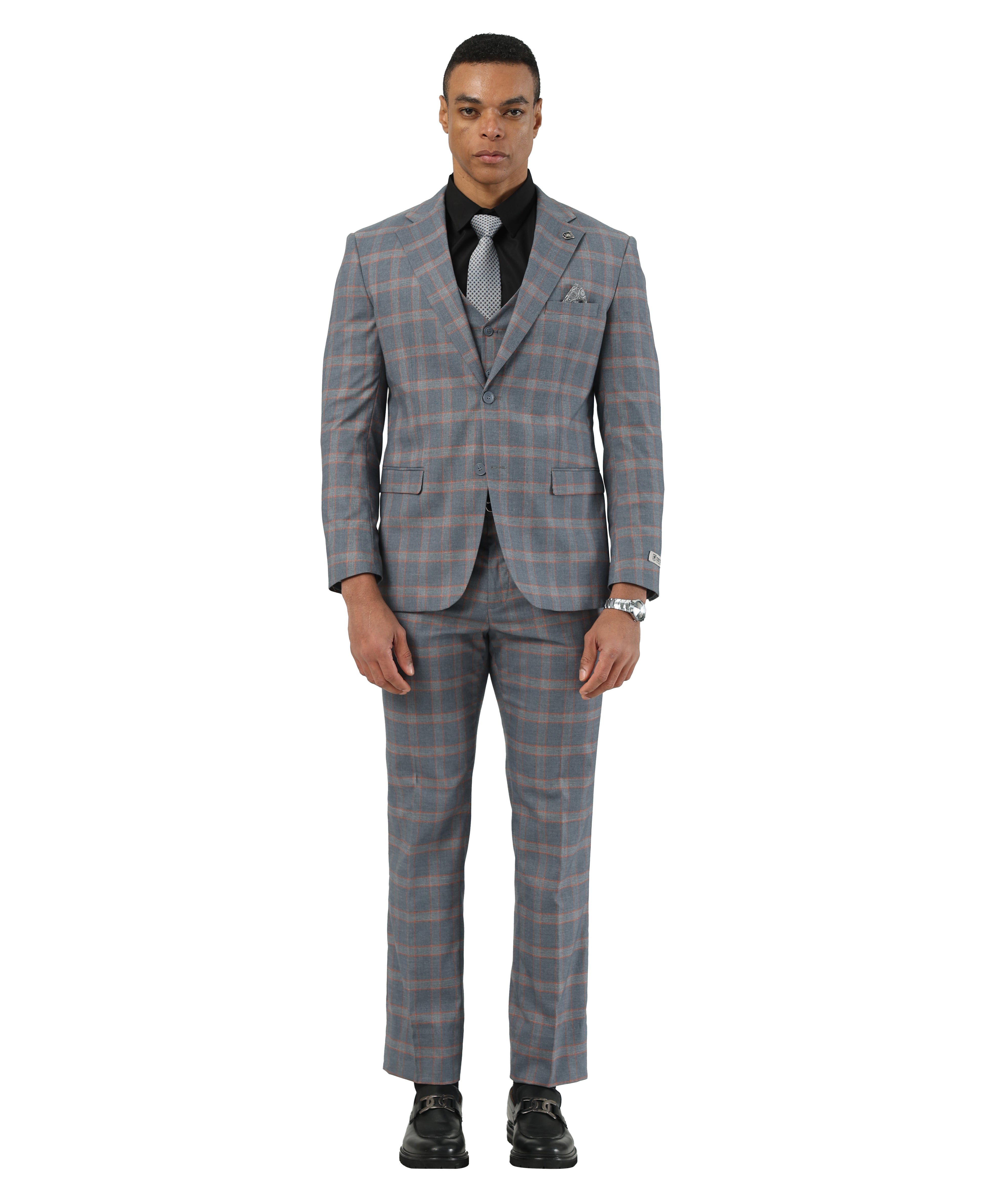 Mens Suit Glen Plaid 3pc by Stacy Adams